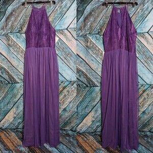 Tulle & Chantilly‎ NWT Purple High Neck Full Length Gown Bridesmaid Formal Dress